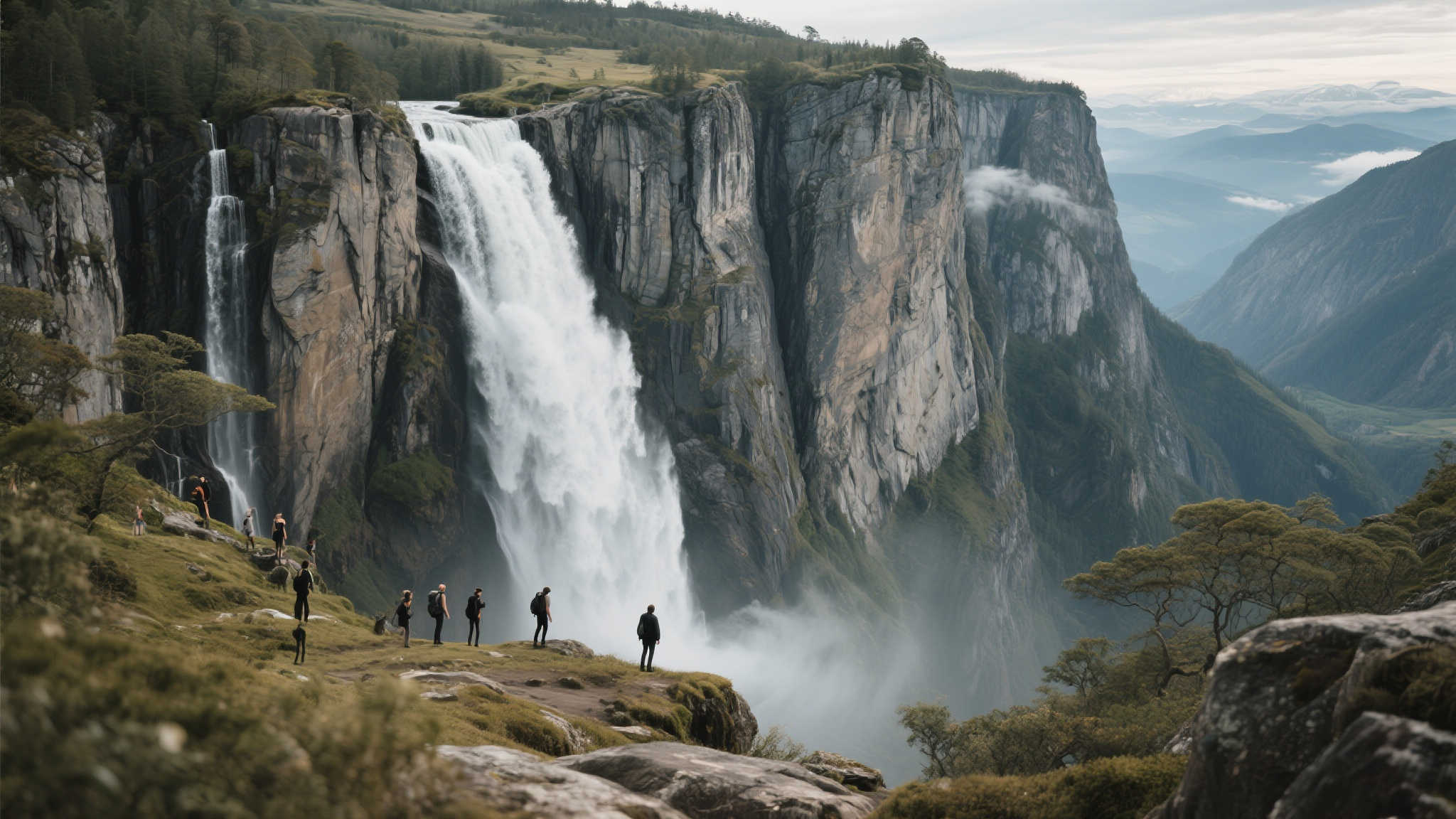 尤其是在悬崖陡壁泻落而成的大型天然景观背景前，许多